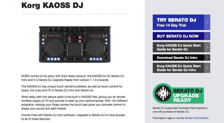 Korg KAOSS DJ: Kompatibel mit Serato DJ 1.7.3 und Sertao Intro 1.2.4