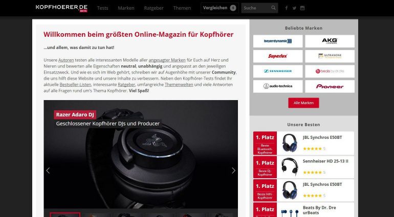 kopfhoerer.de screenshot site homepage