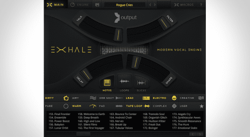 Mainpage des Output EXHALE, Sample-basierte Vocal Engine virtuelles Instrument