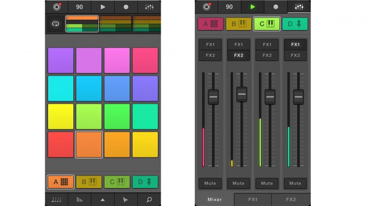 Native Instruments iMaschine 2 iPhone Mixer und Pads