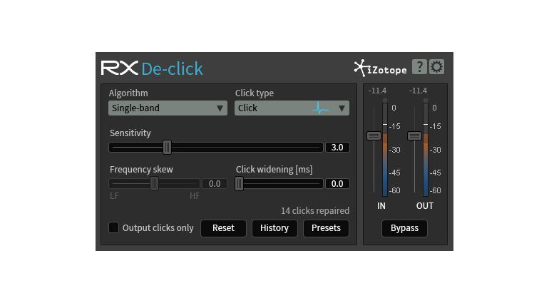 iZotope RX De-Click Plug-In GUI