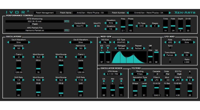 Xen-Arts Ivor2 - kostenloser mikrotonaler und subtraktiver FM, XFM und RM Synthesizer 