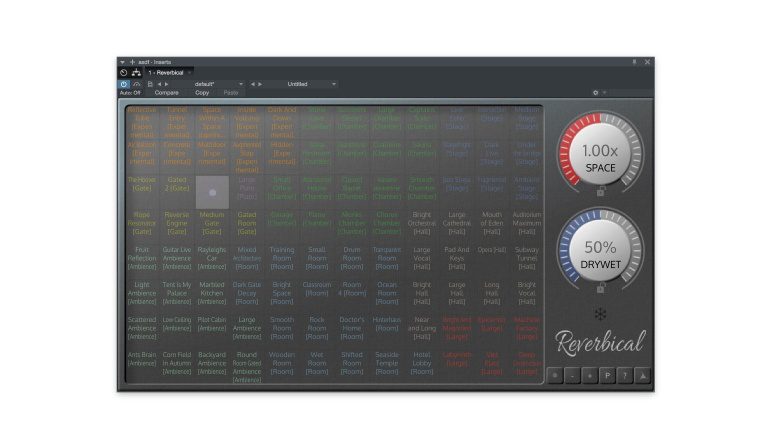 Realtimeonly Reverbical Plug-in Reverb Hall GUI Haupt Ansicht 1