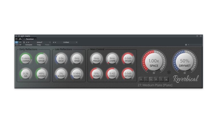 Realtimeonly Reverbical Plug-in Reverb Hall GUI minimal Ansicht 2