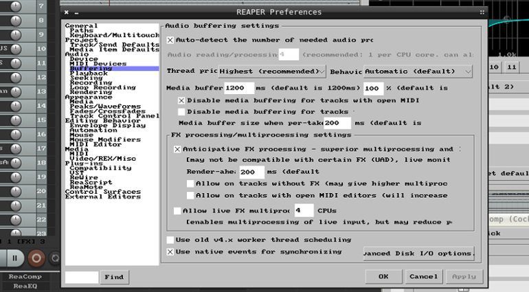 Reaper DAW Linux ARM Preferences