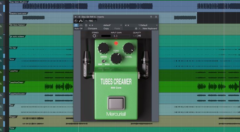 Mercuriall Audio Tubes Creamer TS-808 Plug-in GUI in Studio One