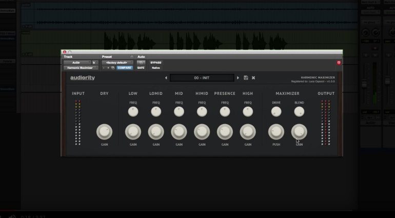 Audiority Harmonic Exciter Plug-in GUI Pro Tools DAW