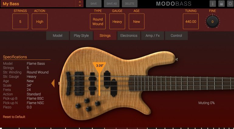 IK Multimedia MODO Bass Plug-in GUI Saiten Fenster