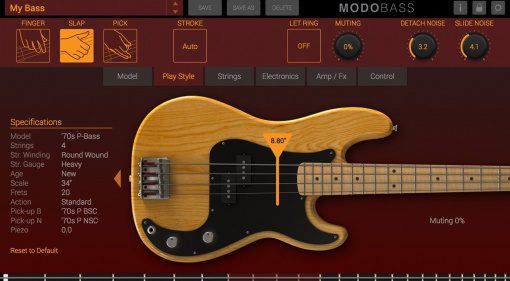 IK Multimedia MODO Bass Plug-in GUI Spiel Style Technik Fenster P Bass
