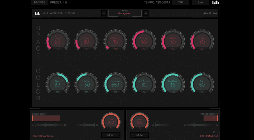 Numerical Audio RF1 iPad iOS app Reverb Plug-in GUI