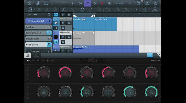 Numerical Audio RF1 iPad iOS app Reverb Plug-in GUI Cubasis