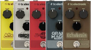 TC Electronic Vintage Series analog pedals Afterglow Blood Moon Echobraiun Forcefield Grand Magnus