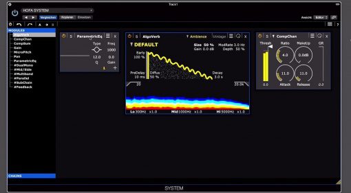 HOFA System Plug-in GUI teaser Reverb Compressor Parametric EQ Logic X