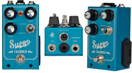 Supro Harmonic Tremolo Pedal Front Side Back Inputs
