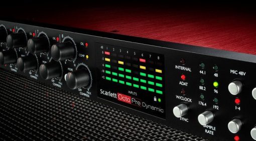 Focusrite Scarlett OctoPre Dynamic Front Slant Close Up