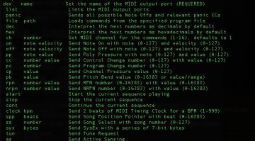 SendMIDI Terminal macOS Output Befehlsliste