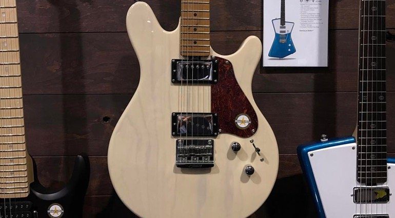 Sterling by Music Man Valentine Trans Buttermilk finish on Ashwood body with Roasted Maple neck