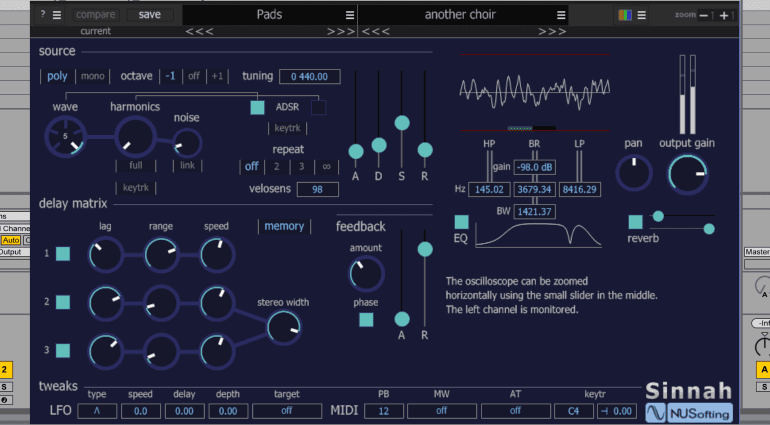 NUSofting Sinnah - kostenloses Update für einen Freeware VA-Synthesizer