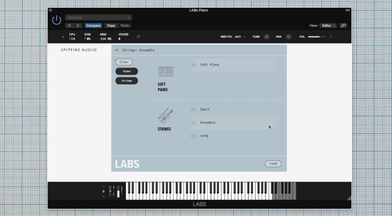 Spitfire Audio Labs Plug-in GUI Submenue