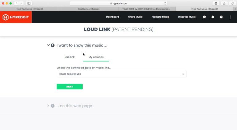 Hypeddit Loud Link - einfaches Musikmarketing via Website