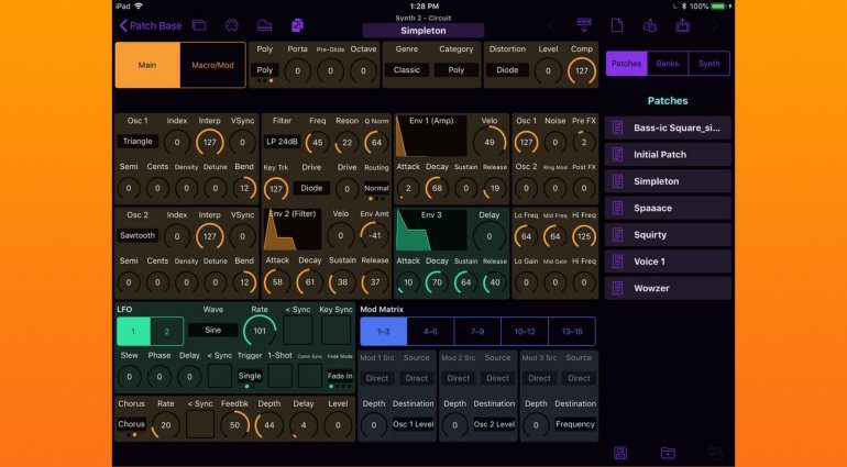 Novation Circuit iPad Editor mit Patch Base