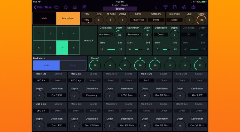 Novation Circuit iPad Editor mit Patch Base