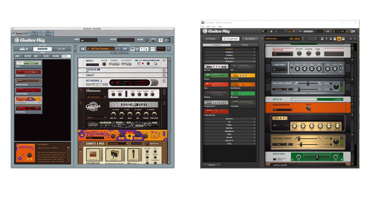 Guitar Rig 1 vs Guitar Rig 5 Vergleich Plug-in GUI