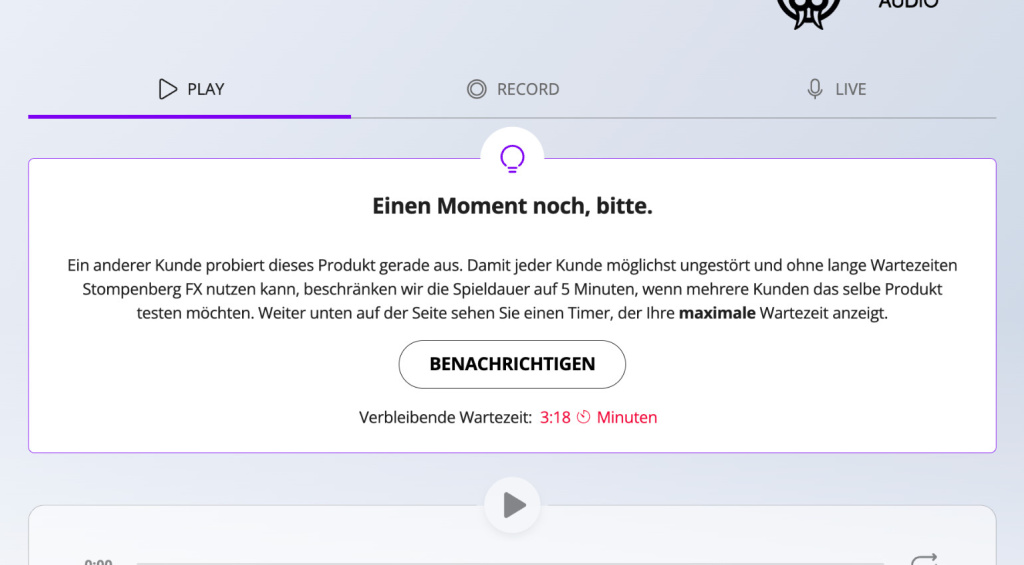 Ist ein Pedal belegt, bekommt man diese Meldung