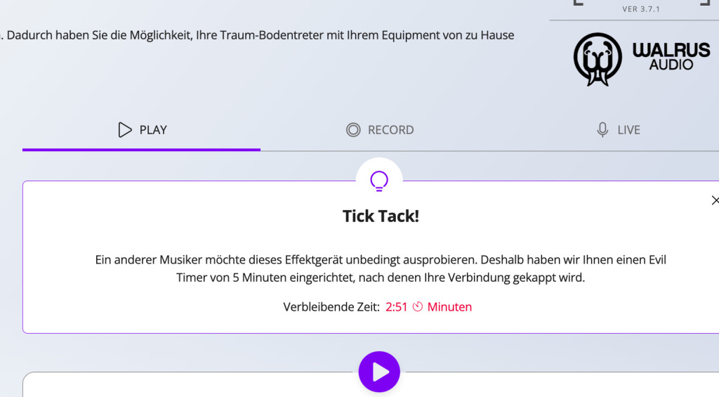 Will jemand anderes das Pedal testen, kommt ein Countdown