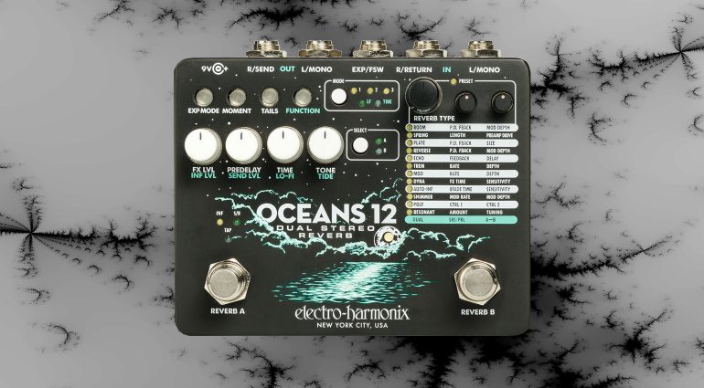 Electro-Harmonix Oceans 12 EHX Dual Stereo Reverb Effekt Pedal Front Teaser