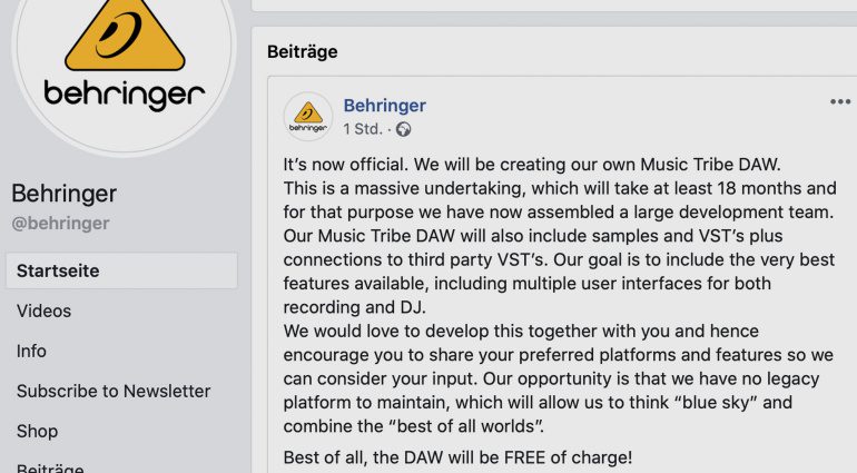 Behringer kündigt große kostenlose Music Tribe DAW an!
