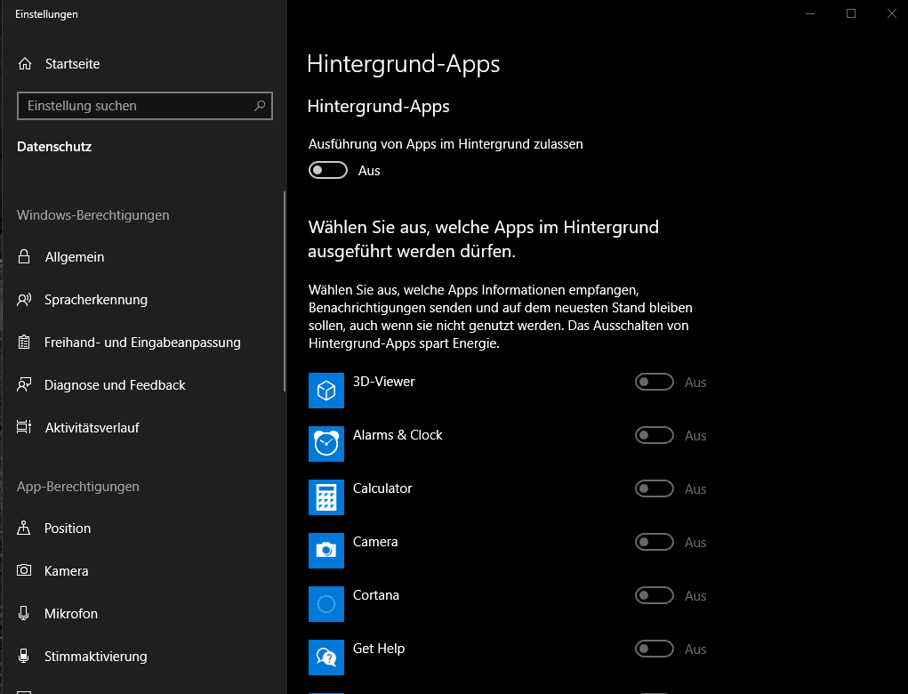 Windows 10 Recording Optimierung Hintergrund Apps