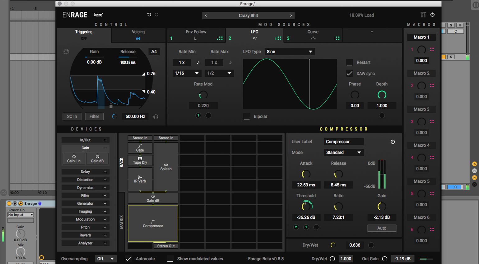 Den Threshold des Kompressors über ein LFO steuern? Kein Problem für EnRage