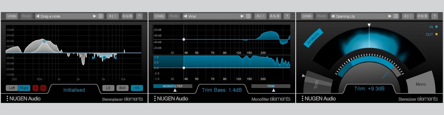 Nugen Audio Stereoplacer Elements, Monofilter Elements, Stereoizer Elements