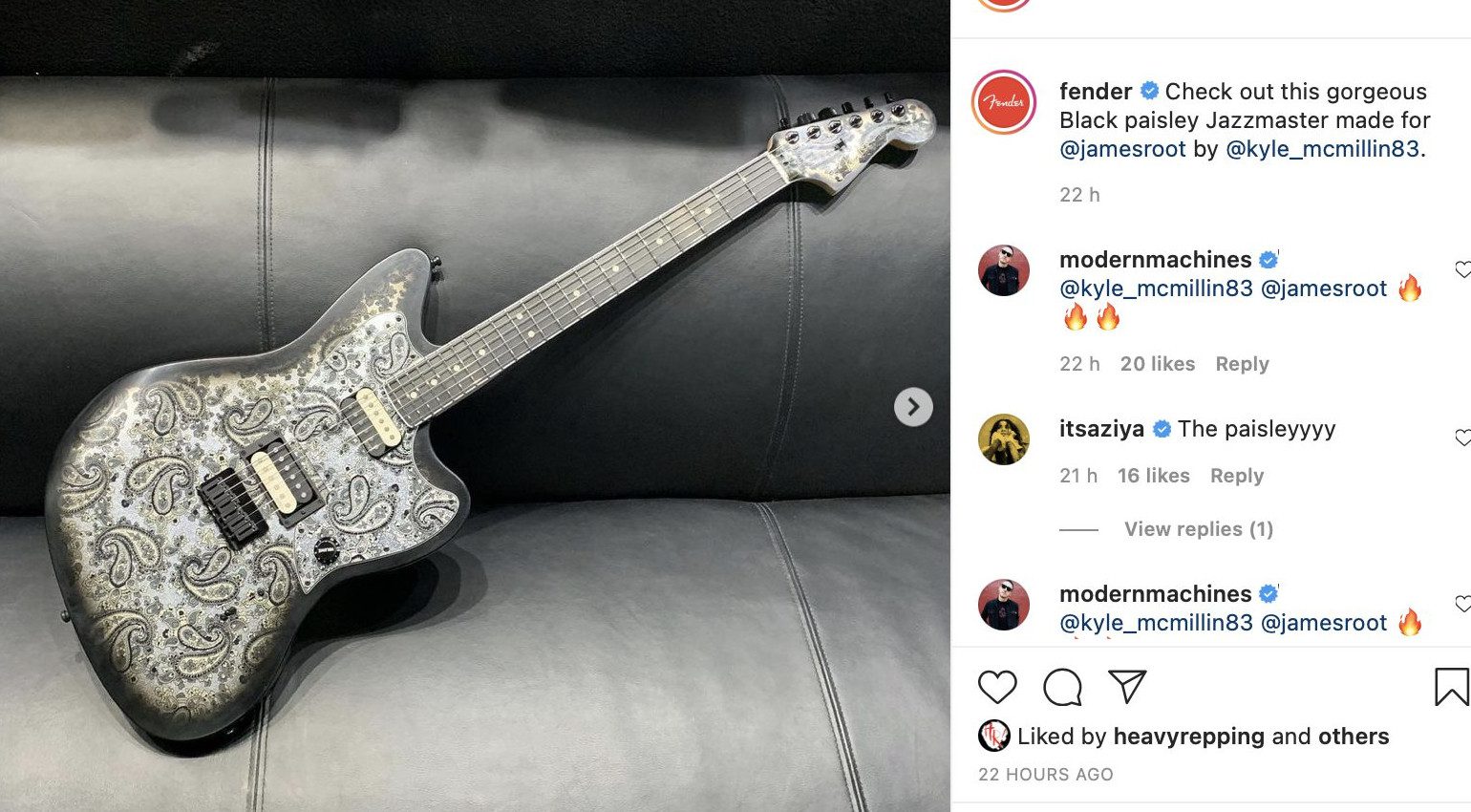 Fender Jim Root Black Paisley Jazzmaster Signature Insta Post