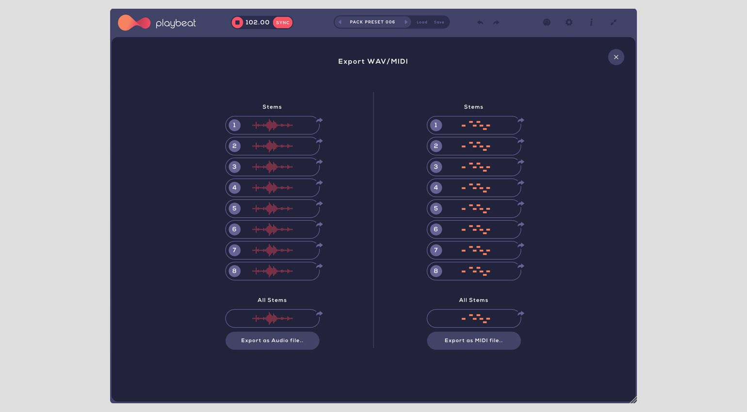 Audiomodern Playbeat 3 Import und Export Tab