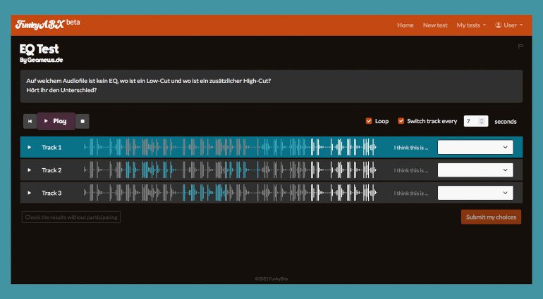 FunkyABX Blintest im Browser