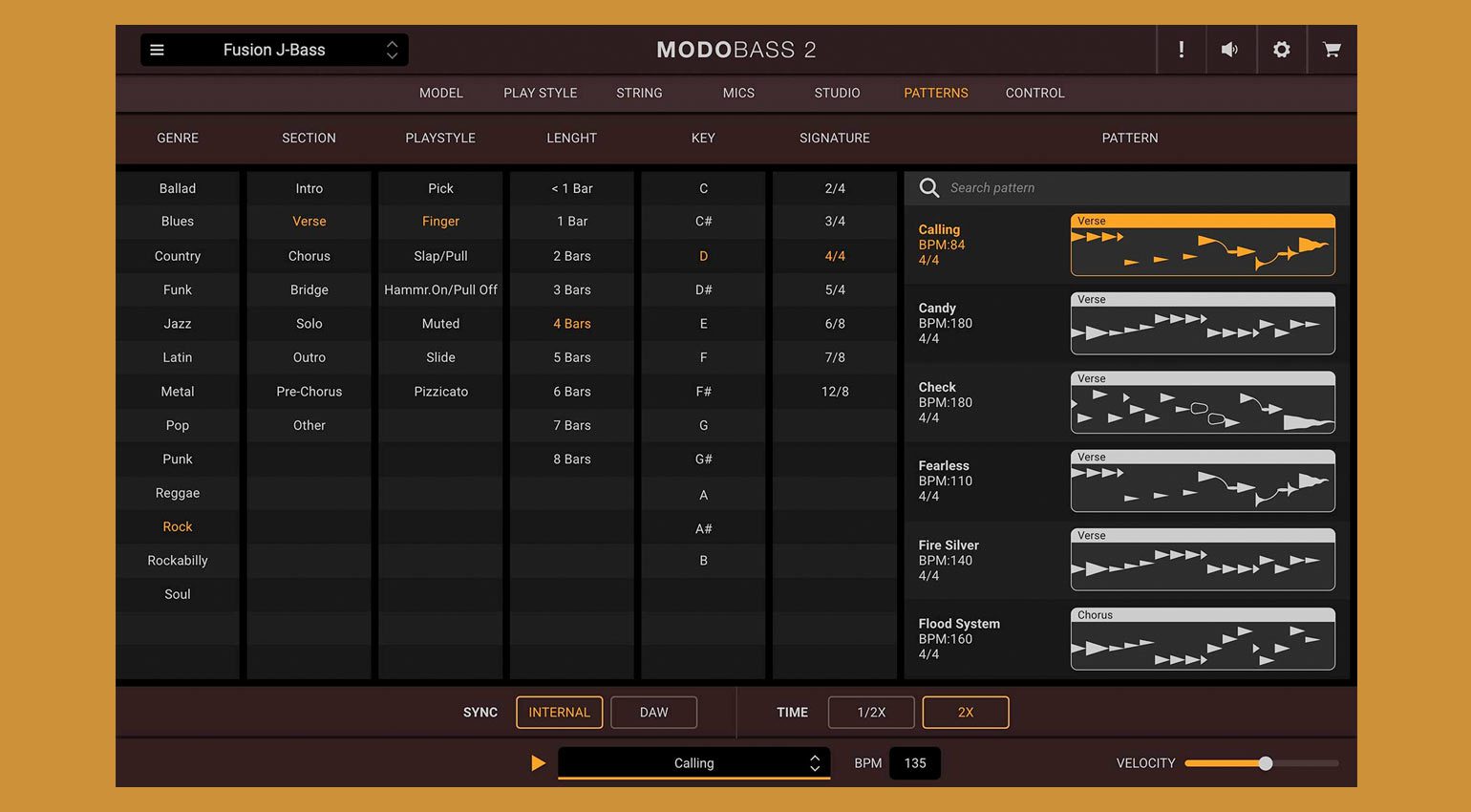Patterns-Sektion bei IK Multimedia MODO Bass 2