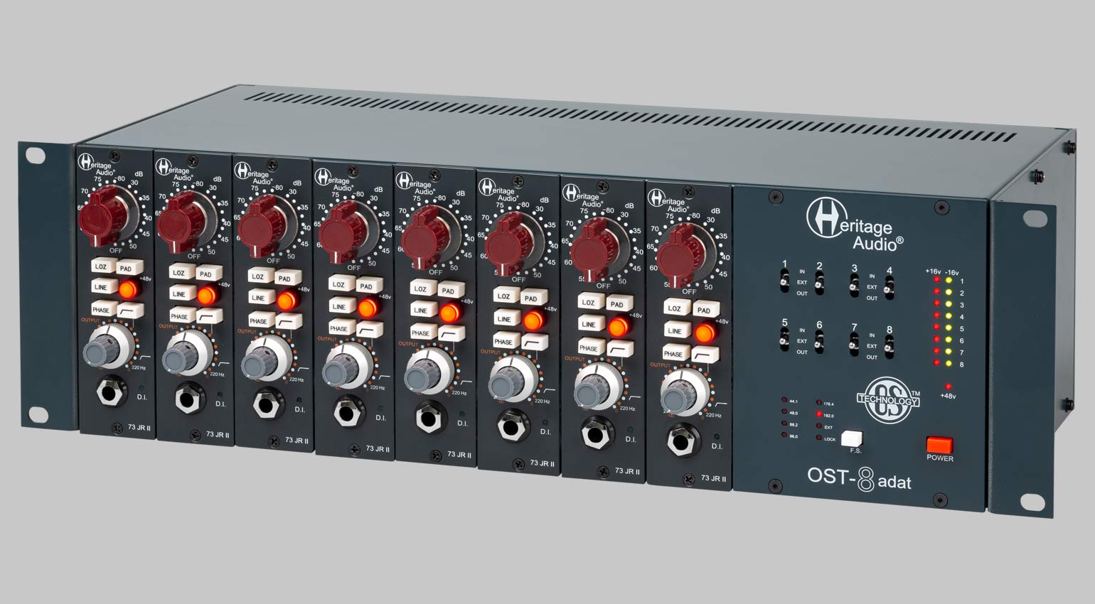 Heritage Audio OST-8 ADAT, schön gefüllt mit 500er Modulen