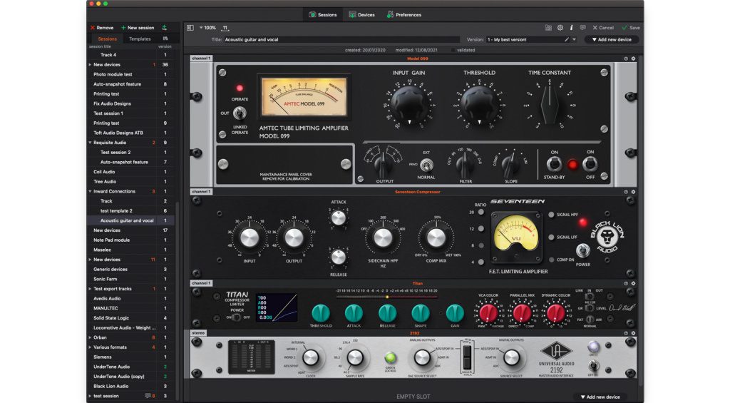 Tipp Session Recall Software speichert Outboard und Synthesizer