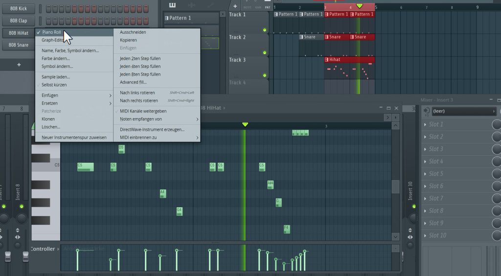 In der Piano Roll können komplexere Rhythmen und Melodien als im Channel Rack erzeugt werden.