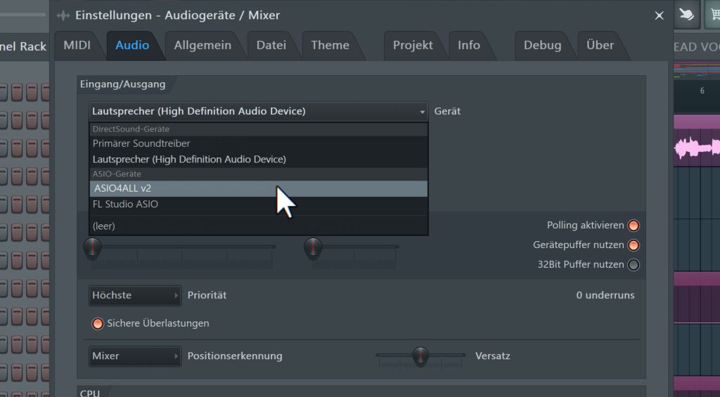 ASIO muss es sein auf Windows-Systemen im FL Studio Tutorial