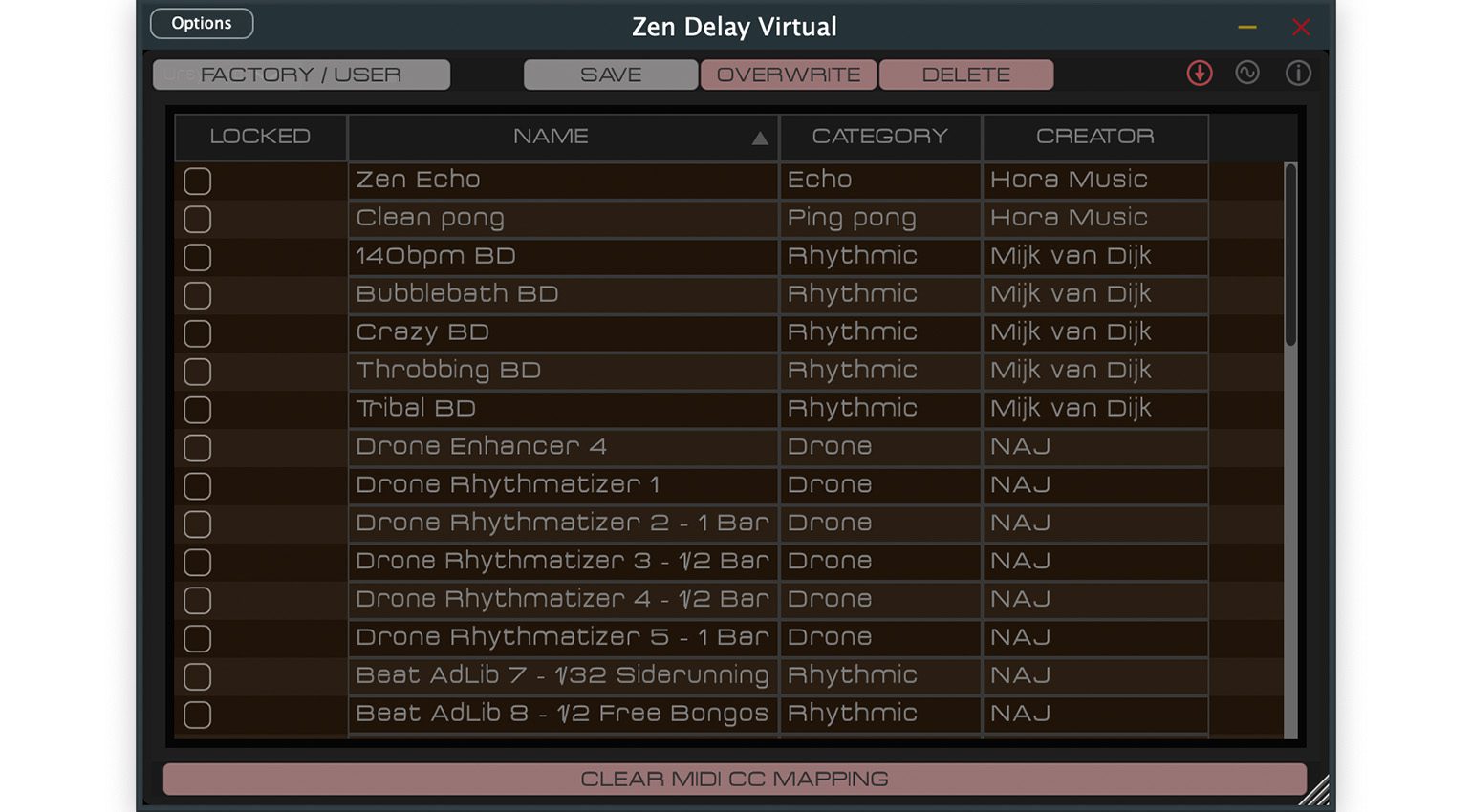 Browser des Zen Delay Virtual