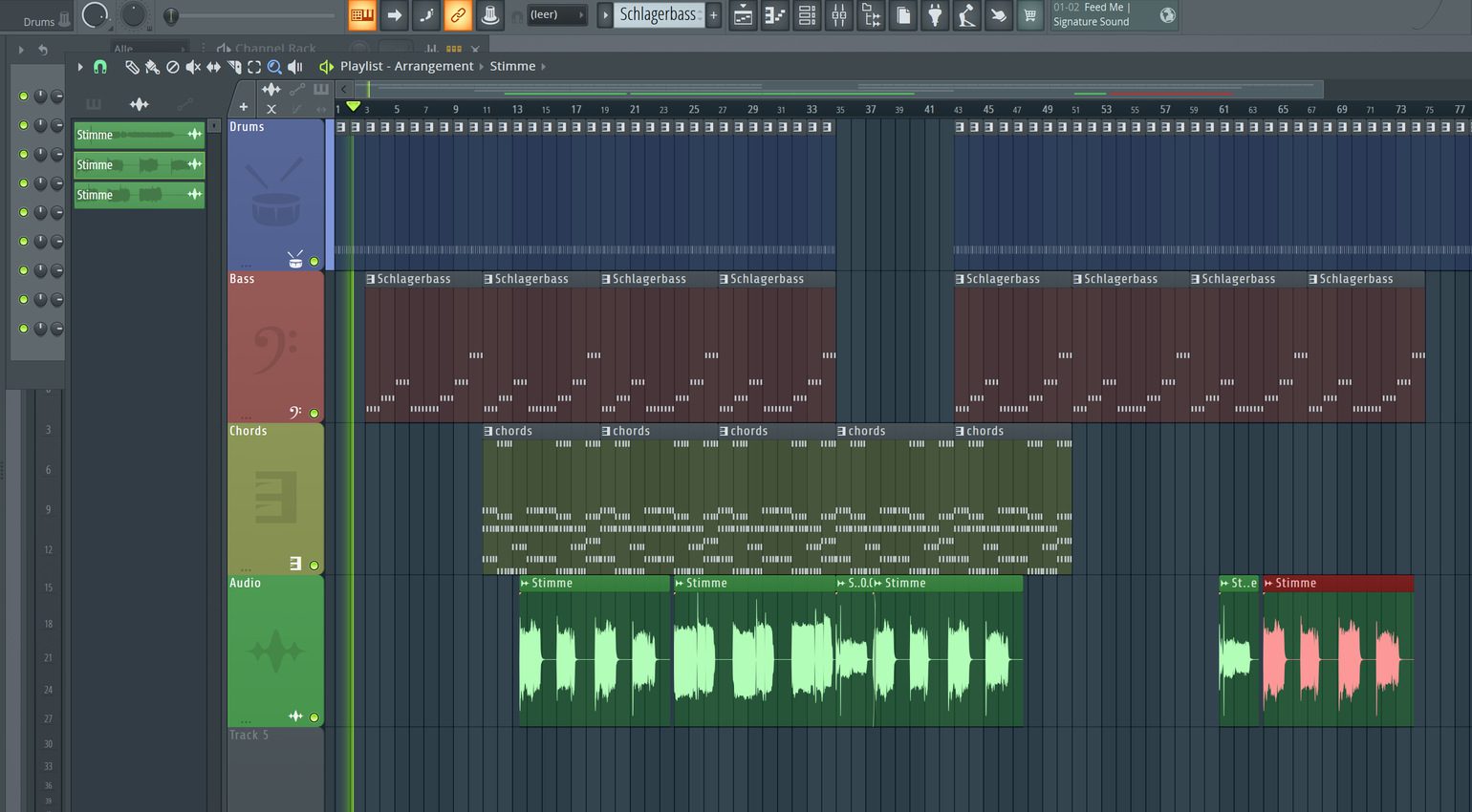 Der Anfang der Songstruktur für Schlager in FL Studio