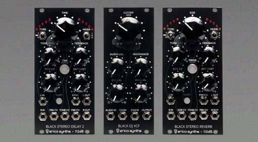 Erica Synths Black Stereo Reverb, Black DJ VCF und Black Stereo Delay 2