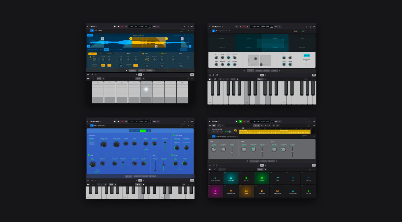 Vier Instrumente aus Logic Pro für iPad.