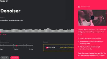 Tape it Denoiser: kostenloses Web Tool zum Entrauschen von Audiodaten