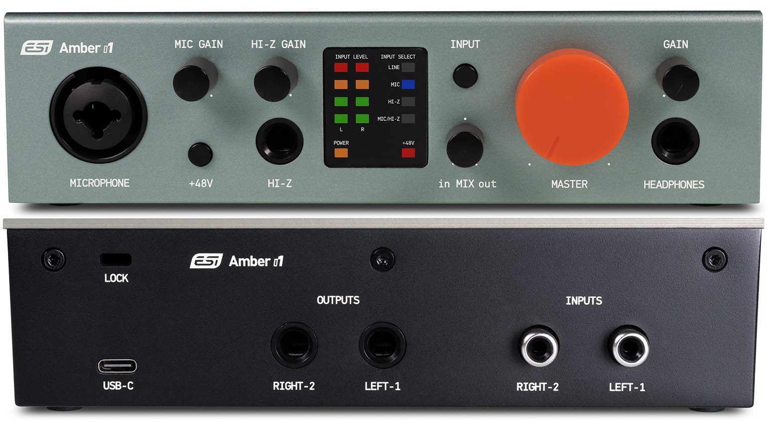 Vorder- und Rückansicht des Audiointerfaces Amber i1