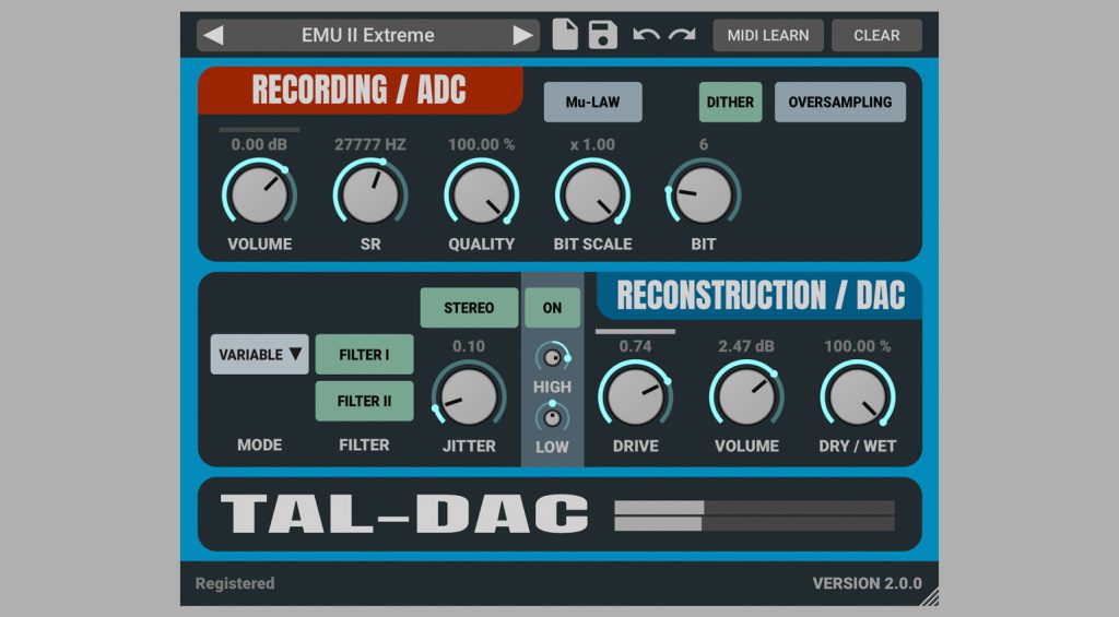 TAL-DAC ist ein Bitcrusher, der sich voll auf den Sound von Vintage-Samplern konzentriert