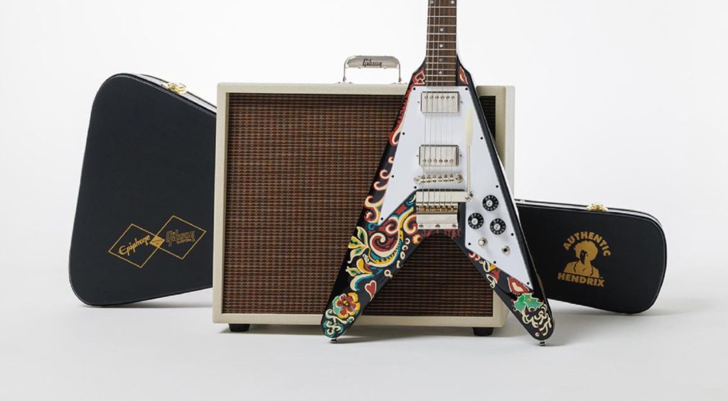 Die neue Epiphone Jimi Hendrix "Love Drops" Flying V ist die Nachbildung seiner handbemalten Gitarre aus den Jahren 1967-1969.